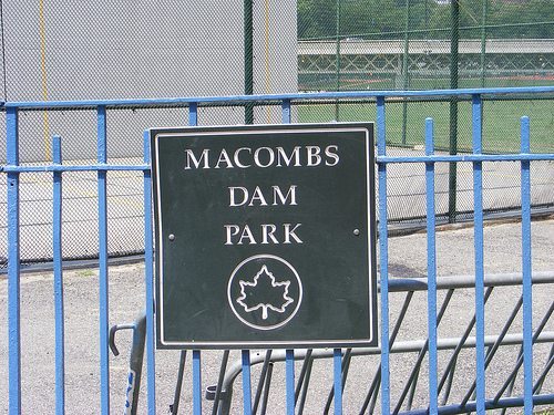 the sign for the former macombs dam park